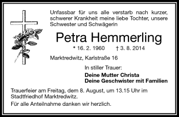 Traueranzeige von Petra Hemmerling von Frankenpost