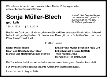 Traueranzeige von Sonja Müller-Blech von Südthüringer Presse