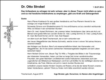 Traueranzeige von Otto Strobel von Frankenpost