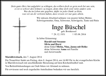 Traueranzeige von Inge Büschel von Neue Presse Coburg