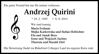 Traueranzeige von Andrzej Quirini von Neue Presse Coburg