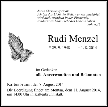 Traueranzeige von Rudi Menzel von Neue Presse Coburg