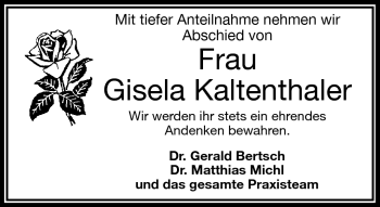 Traueranzeige von Gisela Kaltenthaler von Frankenpost