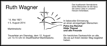 Traueranzeige von Ruth Wagner von Frankenpost