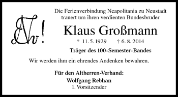 Traueranzeige von Klaus Großmann von Neue Presse Coburg