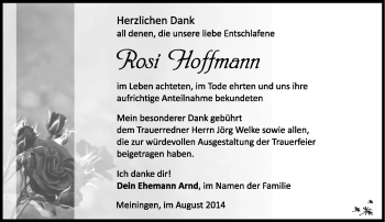 Traueranzeige von Rosmarie Hoffmann von Südthüringer Presse