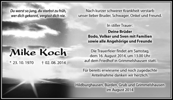 Traueranzeige von Mike Koch von Südthüringer Presse