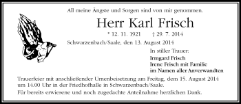 Traueranzeige von Karl Frisch von Frankenpost