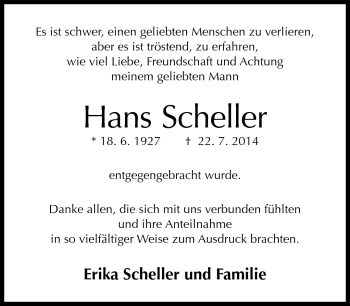 Traueranzeige von Hans Scheller von Neue Presse Coburg