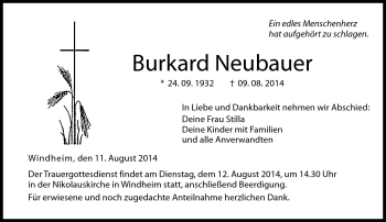 Traueranzeige von Burkard Neubauer von Neue Presse Coburg