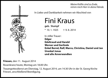 Traueranzeige von Fini Kraus von Neue Presse Coburg