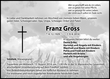 Traueranzeige von Franz Gross von Neue Presse Coburg