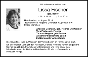 Traueranzeige von Lissa Fischer von Frankenpost