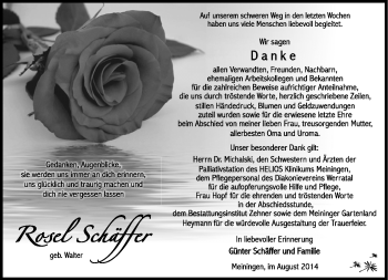 Traueranzeige von Rosel Schäffer von Südthüringer Presse