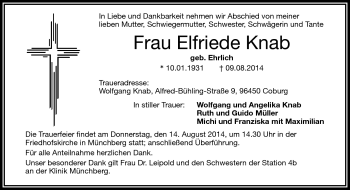 Traueranzeige von Elfriede Knab von Frankenpost