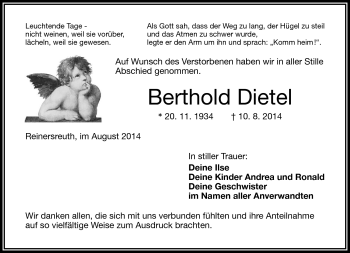 Traueranzeige von Berthold Dietel von Frankenpost