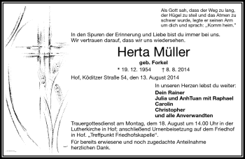 Traueranzeige von Herta Müller von Frankenpost