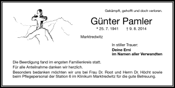 Traueranzeige von Günter Pamler von Frankenpost
