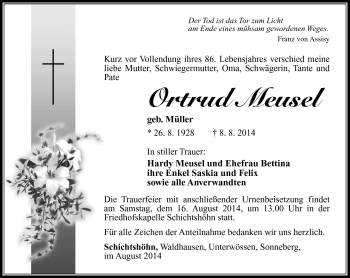 Traueranzeige von Ortrud Meusel von Südthüringer Presse