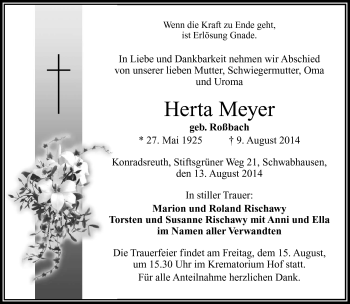 Traueranzeige von Herta Meyer von Frankenpost