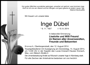 Traueranzeige von Inge Dübel von Neue Presse Coburg