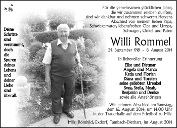 Traueranzeige von Willi Rommel von Südthüringer Presse