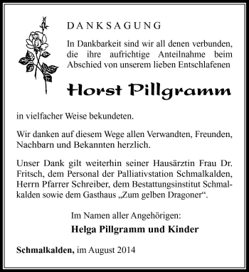 Traueranzeige von Horst Pillgramm von Südthüringer Presse