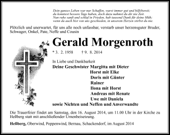 Traueranzeige von GerALD Morgenroth von Südthüringer Presse