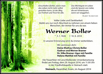 Traueranzeige von WErner Boller von Südthüringer Presse