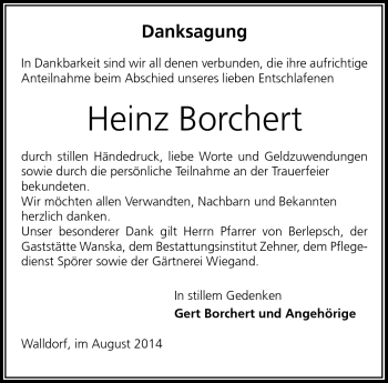Traueranzeige von Heinz Borchert von Südthüringer Presse