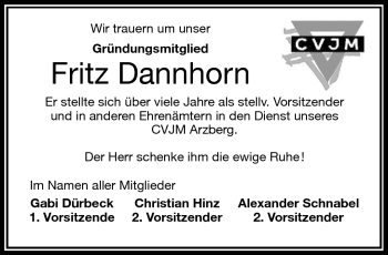 Traueranzeige von Fritz Dannhorn von Frankenpost