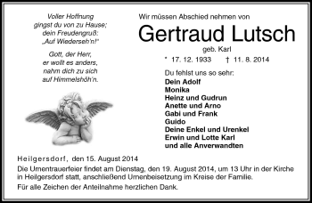Traueranzeige von Gertraud Lutsch von Neue Presse Coburg
