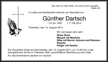 Traueranzeige von Günther Dartsch von Frankenpost