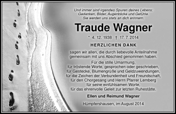 Traueranzeige von Traude Wagner von Südthüringer Presse