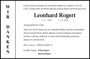 Traueranzeige von Leonhard Rogert von Neue Presse Coburg