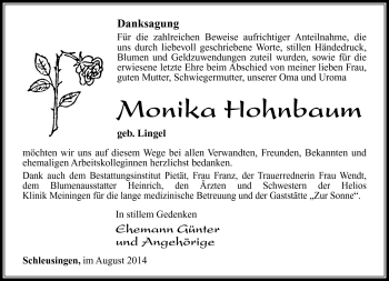 Traueranzeige von Monika Hohnbaum von Südthüringer Presse