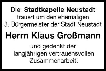 Traueranzeige von Klaus Großmann von Neue Presse Coburg