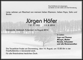 Traueranzeige von Jürgen Höfer von Frankenpost