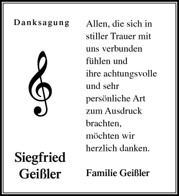 Traueranzeige von Siegfried Geißler von Südthüringer Presse
