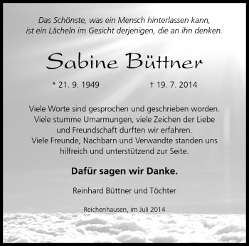 Traueranzeige von Sabine Büttner von Südthüringer Presse