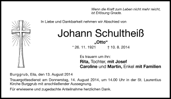 Traueranzeige von Johann Schultheiß von Neue Presse Coburg