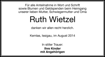 Traueranzeige von Ruth Wietzel von Frankenpost