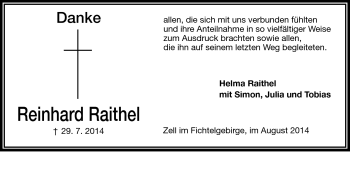 Traueranzeige von Reinhard Raithel von Frankenpost