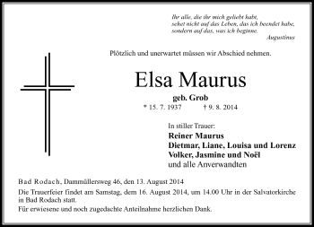 Traueranzeige von Elsa Maurus von Neue Presse Coburg