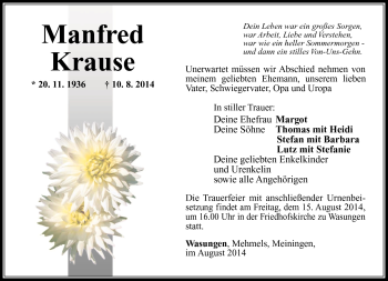 Traueranzeige von Manfred Krause von Südthüringer Presse