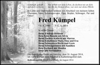 Traueranzeige von Fred Kümpel von Südthüringer Presse