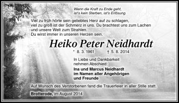 Traueranzeige von Heiko Peter Neidhardt von Südthüringer Presse