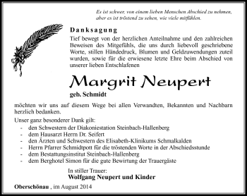 Traueranzeige von margrit Neupert von Südthüringer Presse