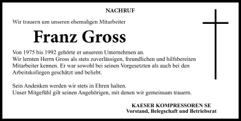 Traueranzeige von Franz Gross von Neue Presse Coburg