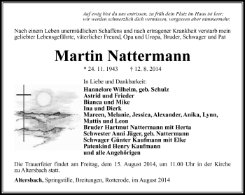 Traueranzeige von Martin Nattermann von Südthüringer Presse